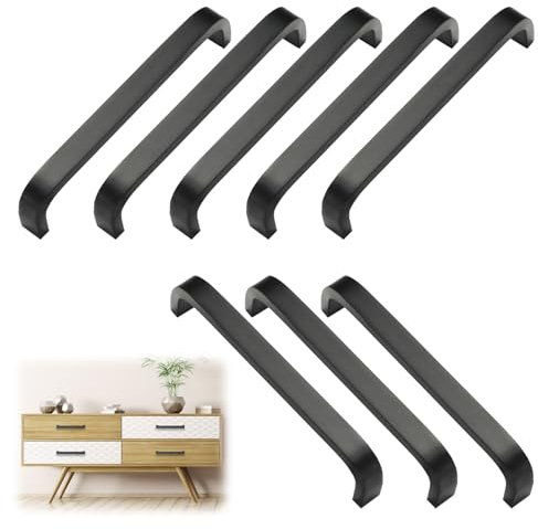 Jisrcha Pack of 8 Schrankgriffe, Griffe für Küchenschränke, 96 mm Hole Spacing Möbelgriffe, Küchengriffe, Griff Suitable for Furniture, Kitchen and Home Decoration (Schwarz)