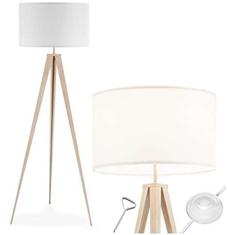 tectake® Lampadaire sur pied salon Lampe sur pied Lampe salon, Luminaire salon moderne Lampe Design scandinave industriel pour Lumière cosy salon, bureau, chambre enfants, lit, chambre - Marron chêne