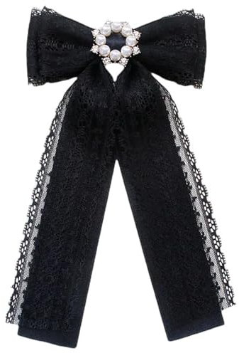 alloneslife Fliege, Krawattenklammer, Damen-Krawatte, elegante Spitzenband-Brosche, Brosche, Anstecknadel, Studentenhemd, Jabot-Kragen, Strasssteine, Schmuck, vorgebundene Schleife, Krawatte (09