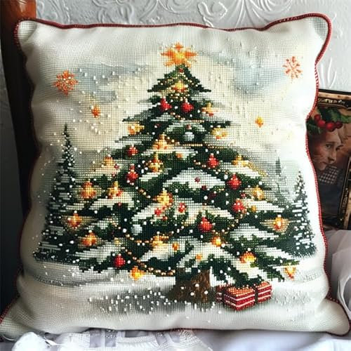 Kitquiver Knüpfkissen Set Weihnachten Knüpfset für Erwachsene (43X43cm) Knüpfen Handarbeit Set Kissen Bastelset Knüpfen Handwerksset Kissen DIY Bastelset für Anfänger für die Sofa-Heimdekoration