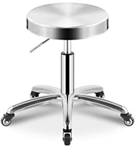 Friseurhocker aus Edelstahl mit drehbarem Hebebügel, niedriger Hocker, antihaftbeschichtet, silberfarben, Premium-Qualität, Friseurstuhl