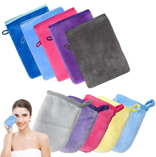 YALiya 10 Pièces Gants de Toilette Coton, lot Gant de Toilette, Gant de Toilette Microfibre Douce, Très Absorbante, pour Le Bain, Le Nettoyage du Visage, Le Nettoyage Quotidien
