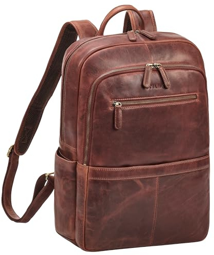 STILORD Palermo XL läderryggsäck för män arbetsryggsäck 15.6 tum laptopryggsäck stor äkta läder herrryggsäck affärsryggsäck för män kontor arbete Farbe:Kara-konjak