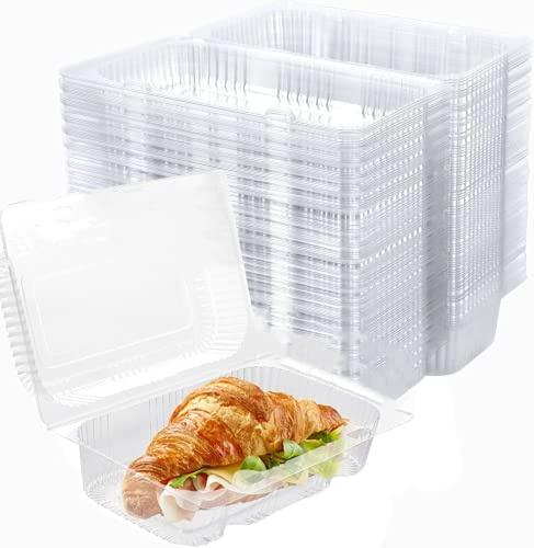 Maomoto 100 Pack Clear Hinged Food Container, To Go Containers with Clear Lids,Cake Slice Containers Clamshell Takeout Tray for Sandwiches, Dessert, Cakes, Cookies, Salads