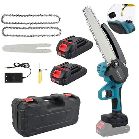 MF artSHOP Motosega a Batteria con Oliatore Automatico, Doppia Batteria 88V, Barre da 6'' e 8'' Pollici, Taglio 5 m/s, Blocco di Sicurezza, Taglia Rami, Motosega Elettrica Portatile