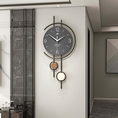 Large Wall Clock - Modern Wood Silent Pendulum Clock for Living Room Decor, Battery Operated, Non-Ticking for Indoor Use