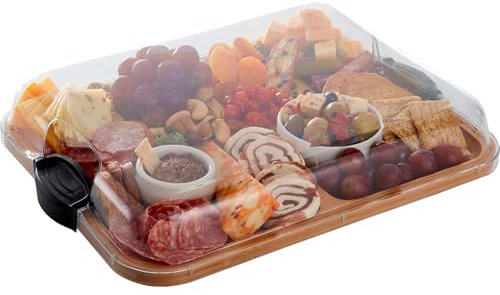 Bandeja de queso de cocina, tabla de embutidos cubierta con tapa, tabla de queso de madera portátil | Bandeja versátil de 5 x 11 pulgadas, utensilios de cocina de madera para Navidad, día de San