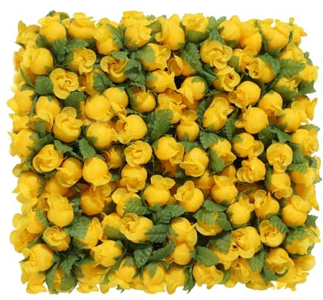MWOOT 144 Pezzi Rose Finte Giallo, Mini Fiori Artificiali, Piccolo Rose Artificiali per l'Artigianato, Teste di Rose Finti Fai Da Te per Matrimonio Bouquet Da Sposa Festa San Valentino Decorazione