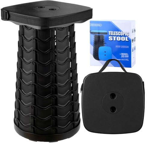 YSWOVUO Sgabello Pieghevole Portatile, Sgabello Telescopico, Sedie da Campeggio Telescopico per Esterno, Pesca, Barbecue, Viaggi, Feste, Giardino, Carico 220 kg/485 lbs, Nero