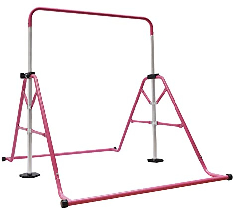 CHERIPOLI Verstellbarer Höhen Junior-Heimausrüstung Stangen, Gymnastikstange Kinder, Faltbarer Turnreck Reckstange, für das Kinderheimtraining (Rosa)