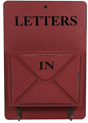 CHEOTIME Briefständer, Briefhalter aus Holz zur Wandmontage mit Schlüsselhaken, rustikaler roter Aufbewahrungs-Organizer für Post, Schlüssel, Postkarten und Heimation (W261801 Brief Plug-rot)
