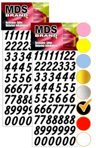 MDS Brand 2cm Zahlen Aufkleber 0-9, Schriftgröße ca. 20 mm, selbstklebend klein Nummer Ziffer, Unsere Klebezahlen sind Ideal für Adventskalender, luftballon und Buro (2, Schwarz)