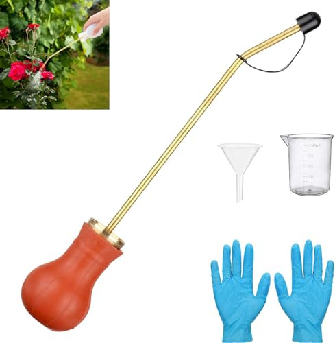 Lifreer Pulvérisateur anti-nuisibles pour bulbe de guêpes, 1 pulvérisateur de poudre de terre de diatomée avec long tube en cuivre, fausse poudre de fourmis (ampoule rouge)