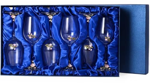 Genérico Copa de vino soplada a mano para vino blanco y tinto,jugo,copa de vino 350ml con decoración de esmalte de ciruela,juego de copas de vino sin plomo con caja de regalo,copa de tallo largo