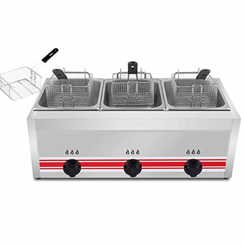 WOTZOV Friteuse à gaz Professionnelle à Double cuve - Grande capacité 10 L/20 L/30 L - Friteuse à gaz Multifonction avec Panier, en Acier Inoxydable, pour Restaurant et cui，Edelstahl 30 l