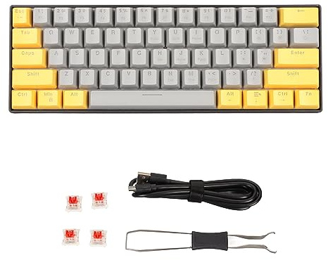 Xiuganpo Clavier de Jeu Filaire à 60% pour Gamer PC/Mac, Dactylographe, Voyage, Facile à Faire sur Un Voyage d'affaires, Confort Ergonomique 61 Touches RVB RGB Backlit (Interrupteur Rouge Gris