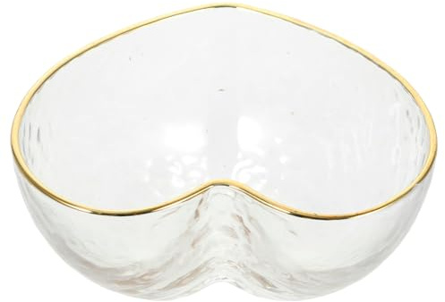 MUELODSIC Bol en Verre Cœur Cristal Élégant pour Fruits Salade et Apéritif | Bordure Dorée, Forme Créative, Nettoyage Facile, Service au Dîner Patio, Récipient Transparent pour Collations