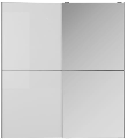 Forte KAIKAIS Kleiderschrank 170, moderner Schwebetürenschrank, 2-türig, Spiegel, Schlafzimmer, Holzwerkstoff, Weiß Hochglanz, 170,3 cm breit x 190,5 cm hoch x 61,2 cm tief