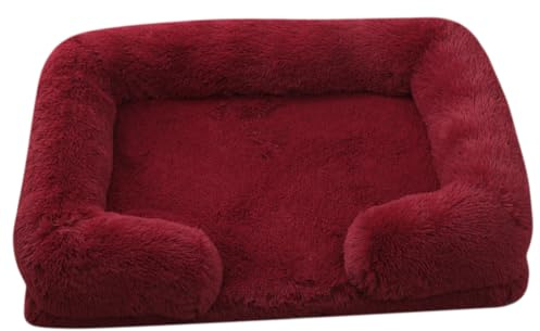 Fluffy Wolke Orthopädisches Hundebett, Hundekissen, für mittelgroße Hunde 2.5-40KG, wasserdichte Innenschicht, erhöhte Ränder, Abnehmbarer, waschbarer Bezug, rutschfest,Weinrot,M 57*45 CM（<9KG）