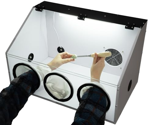 3 Holes Fully Enclosed Dust Box Electric Grinding Table Polisher Dust Box for Grinding Polishing Acrylic Dust Box with 5W Blower Fan, 22.8 x 14.37 x 14.37 Inch (6.1 Hole Diameter)
