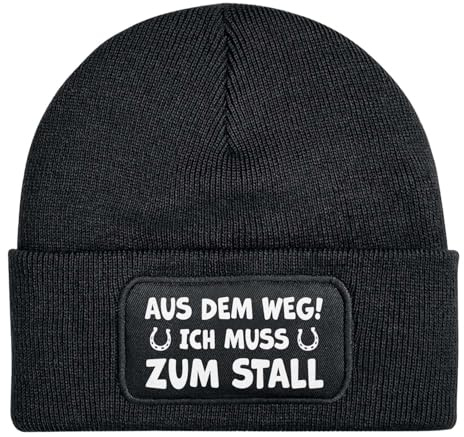 Tassenbrennerei Pferde Beanie Wollmütze mit Spruch: Aus dem Weg! Ich muss zum Stall - Strickmütze lustig als Geschenk für Freund, Mann, Pferdebesitzer - Pferdegeschenke