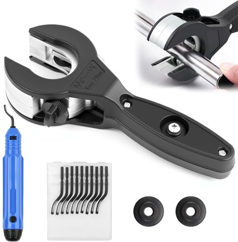 Ratsche Rohrabschneider Edelstahl Set 8-29mm mit Ersatz-Schneidrad und Entgratwerkzeug – Ratsche für Edelstahl, Kupfer, Stahl, Aluminium, Kunststoff, Ideal für Enge Arbeitsbereiche