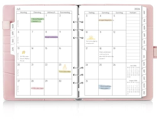 SKYDUE Kalender Ringbuch A5, Ringbuch A5 Nachfüllbar Von März 2026 bis Juni 2027, Terminplaner 2026 Perfekt Für Schüler Und Berufstätige(Rosa)