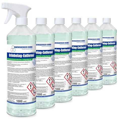 Ravensberger Chemie Grünbelagentferner Konzentrat – Biozid gegen Algen, Grünbelag & mikrobiellen Bewuchs – VOC-frei, kein Nachwaschen – für Terrassen, Fassaden & Pflaster - 6000 ml + 1x Sprühkopf