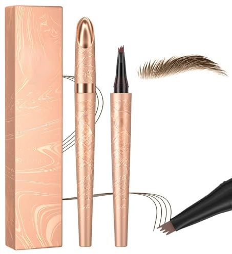 2 Stück Magischer Microblading Augenbrauenstift mit 4 Mikrogabelspitzen, Wischfester Augenbrauenfarbe, Sorgt für Natürlich Aussehende, Definierte Augenbrauen (Dunkelbraun(2 Stück))