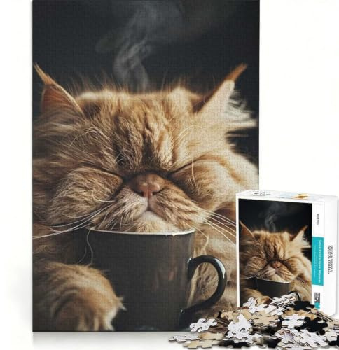 Puzzle de 1000 pièces Chat Persan dans Une Tasse de café Jeu de réflexion détente intellectuelle Cadeau d'anniversaire 38x26cm