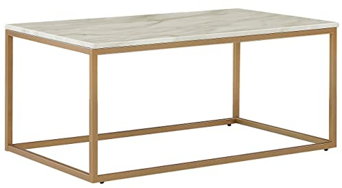 Beliani Trendy Couchtisch beige Marmor-Optik goldene Beine Delano