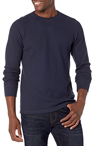 Amazon Essentials Herr Långärmad våffelskjorta med normal passform, Marinblå, XL