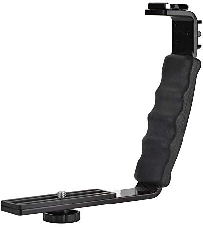 Tosuny Camera L-Shape Flash Bracket Holder with Dual Hot Shoe Mount 1/4 inches Screw for Mini DV Camcorder, Microphone, LED Light