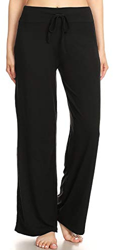 Leggings Depot Womens Casual Comfy Long Pajama Lounge Apparel Pants, Black, Medium