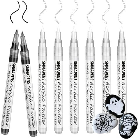 Weiß Schwarz Acrylstifte(8PCS),0.7 mm Acrylstifte Marker Stifte Wasserfest Stifte Permanent Acrylfarben Acrylic pens für Steine, Keramik,Glas,Holz