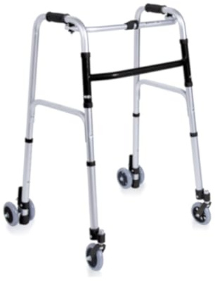 Deambulatore pieghevole in alluminio anodizzato – 2 ruote piroettanti e 2 gemellate con rotazione frizionata Ø10 cm – Click