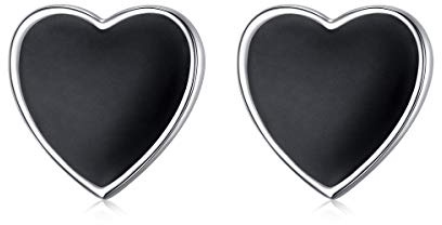Flyow 925 Sterling Silber Schmuck Herz Schwarz Ohrstecker Ohrringe Stecker Ohrschmuck für Frauen Geschenk