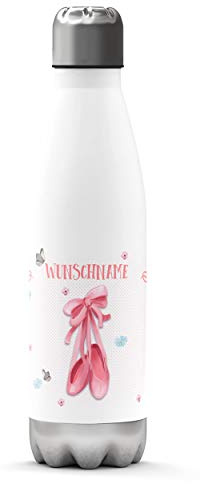 Thermosflasche personalisiert Ballerina Ballett Schuhe Edelstahl 500 ml | Isolierflasche mit Wunschname und Motivdruck für Kaffee Tee Wasser Schule Büro Sport Camping Alltag Ausflug oder Geschenkidee