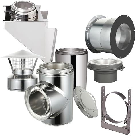 AllFuel HST Through The Wall Kit with Spark Guard Chimney Cap for 6 Diameter 304 Stainless Steel Class-A Double Wall All Fuel Insulated Chimney Pipe (6 Length, Adjustable Wall Bracket)