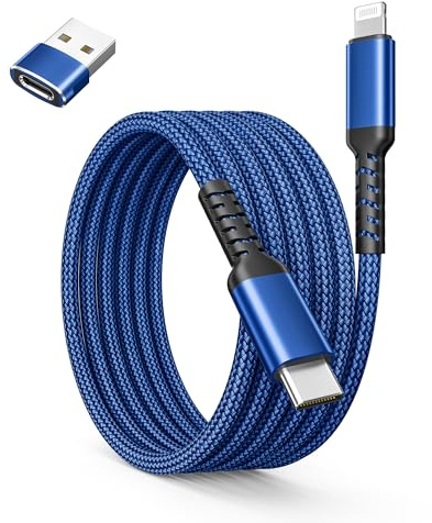 Basesailor USB C auf Lightning Ladekabel 3M mit USB A Adapter,Lang Nylon Kable,Typ C Netzteil PD Schnellladekabel für iPhone 14 13 12 11 X Xr Mini Pro Max SE Plus 2021,APPLE IOS Airpods 3 2,iPad 7 8 9