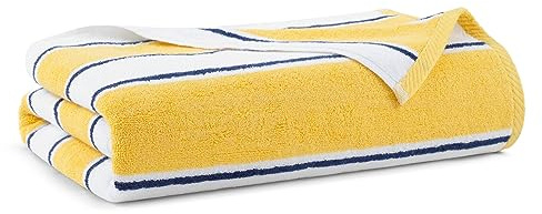 Aston & Arden Striped Beach Towel - Oversized 35 x 70 Soft Plush Thick Cotton, 600 GMS Heavy & Luxury for Pool Chairs, Resort, and Hot Tub, Yellow/Navy