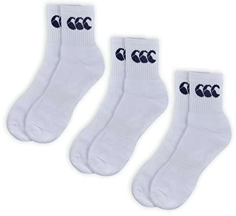 Canterbury Adult Unisex Crew 3 Pack Socks | Cotton Rich | CCC Logo Socks, White/Navy, M