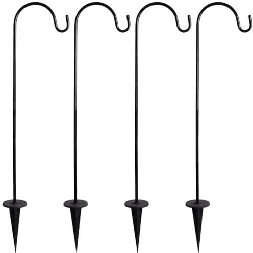 BESPORTBLE Schäferhaken Garten Schäferstock Eisen Kunst Schwarz 4pcs Gartenstab Haken Metall für Vogelkäfige Blumenkörbe Laternen Gartenlichter Windspiel Vogelfutterstation Solarleuchten