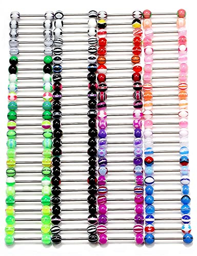 Heienngy 100pcs 14g Tongue Rings Nipple Rings for Women Men Surgical Stainless Steel Plastic Metal Tongue Ring 16MM Acrylic Straight Barbells Body Piercing Jewelry