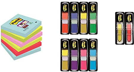 Post-it Super Sticky Notes Miami Collection – Selbstklebende Haftnotizzettel in 76 x 76 mm & Klebezettel Set zum Markieren – 8 x 35 Haftstreifen + 2 x 24 Post-it gratis in 11,9 x 43,2 mm