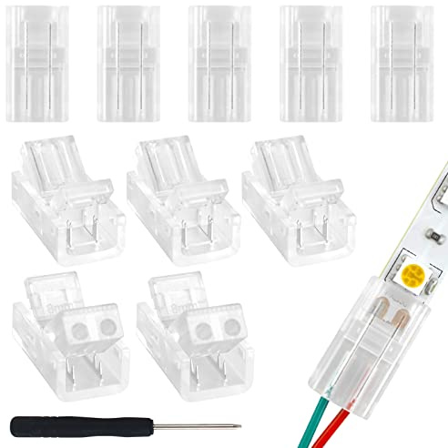 Aroidful LED Streifen Verbinder 2 Polig 8mm 10 Stk | 2 Polig LED Adapter für SMD 5050/3528 Streifen, mit Schraubendreher
