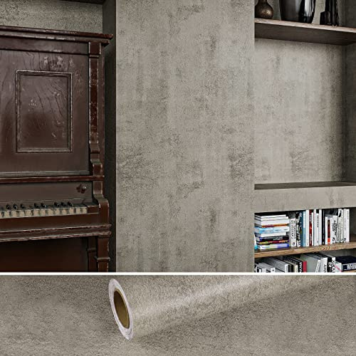 VEELIKE Distressed Taupe Concrete Peel and Stick Wallpaper 15.7''x118'' Textured Contact Paper for Countertops Waterproof Self Adhesive Vinyl for Kitchen Bedroom Walls Table Cabinets