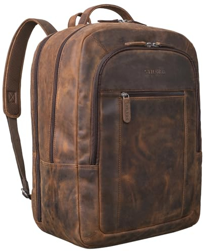 STILORD Erikson Rucksack Leder XL Laptoprucksack 15 16 17 Zoll Business Backpack Großer Lederrucksack Vintage mit Trolley-Aufstecksystem und Anti Diebstahl Fach Farbe:maraska - braun