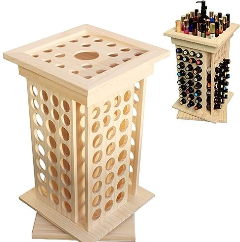 mosegor Ätherisches Öl Halter Regal aus Holz Aufbewahrungsbox 125 Löcher Drehbarer Präsentationsständer Display Box Organisator für Ätherische Öle, Nagellack, Duftöle, Kosmetik, Stain und Lippenstift