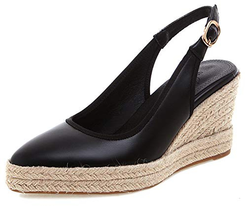 Scarpe Slingback da Donna, Espadrillas Zeppa Moda Décolleté Tacco Alto Appuntito con Plateau Nero Numero 37 EU
